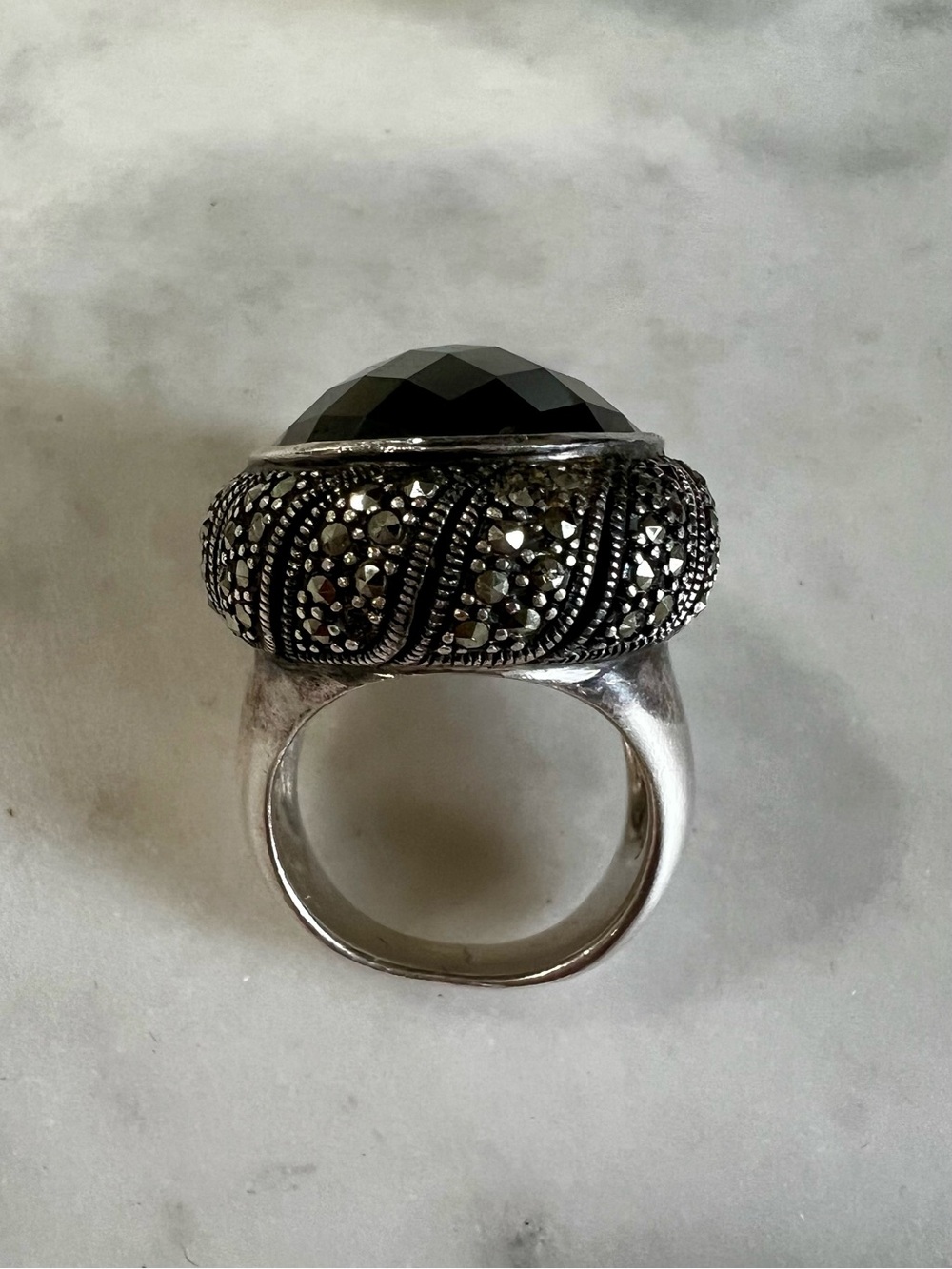 Vintage Judith Jack JJ 925 Sterling Silver Black Onyx Marcasite Art Deco Ring 7 - Picture 7 of 15